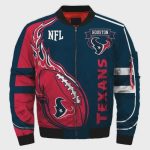 Houston Texans Logo Pattern Bomber Jacket – Navy Blue And Red