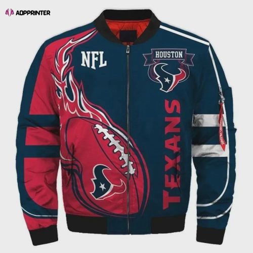 Houston Texans Heart ECG Line Pattern Bomber Jacket – Red Navy