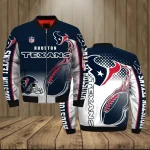 Houston Texans Logo Pattern Bomber Jacket – Navy Blue And White