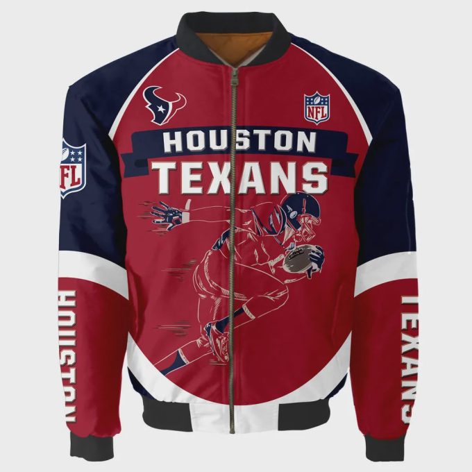 Houston Texans Players Running Pattern Bomber Jacket – Red