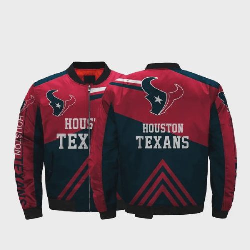 Houston Texans Team Logo Pattern Bomber Jacket – Red And Black