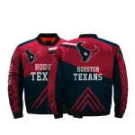 Houston Texans Team Logo Pattern Bomber Jacket – Red And Black