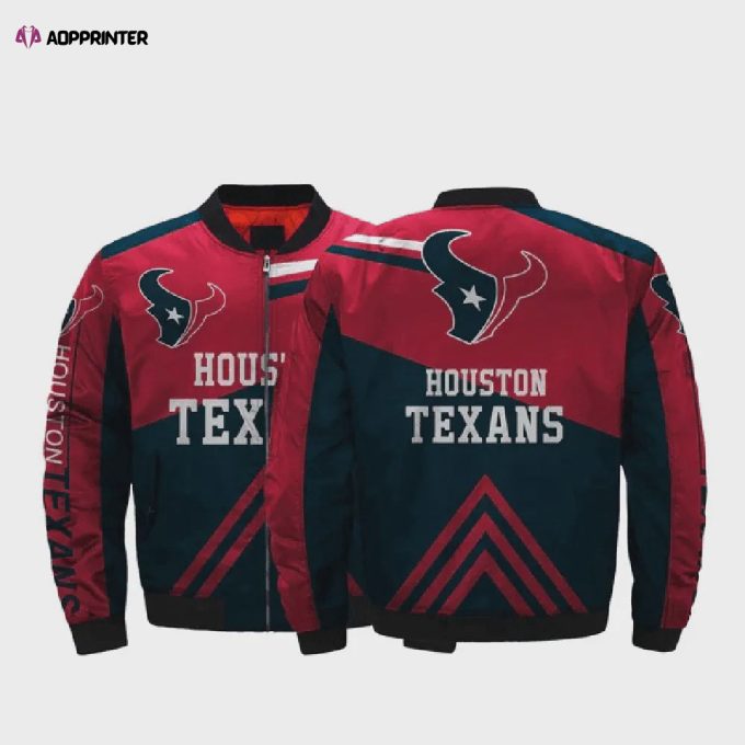 Houston Texans Team Logo Pattern Bomber Jacket – Red And Black