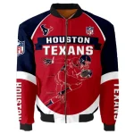 Houston Texans Team Logo Pattern Bomber Jacket – Red And Navy Blue