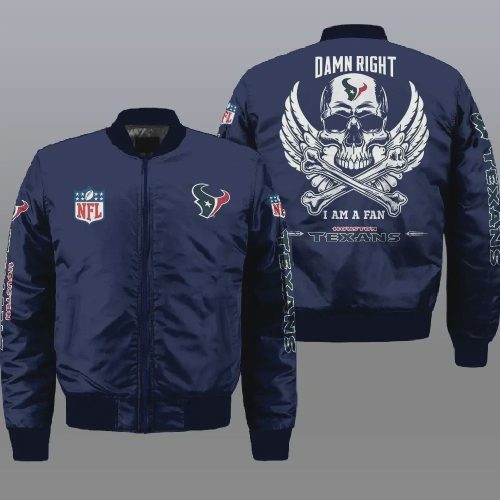 Houston Texans Wings Skull Logo Pattern Bomber Jacket – Navy Blue