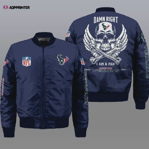 Houston Texans Wings Skull Logo Pattern Bomber Jacket – Navy Blue