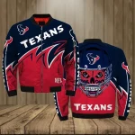 Houston Texans With Skulls Pattern Bomber Jacket – Navy Blue And Red