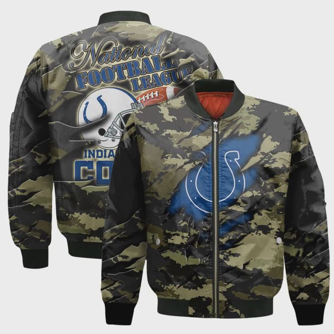 Indianapolis Colts Black Camo Pattern National Football League Unisex Bomber Jacket