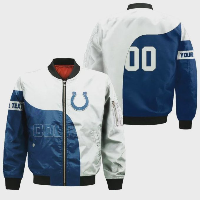 Indianapolis Colts Bomber Jacket 3D Printed Curve Style Custom Text And Number