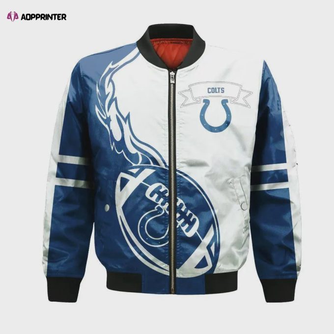 Indianapolis Colts Bomber Jacket 3D Printed Flame Ball Pattern