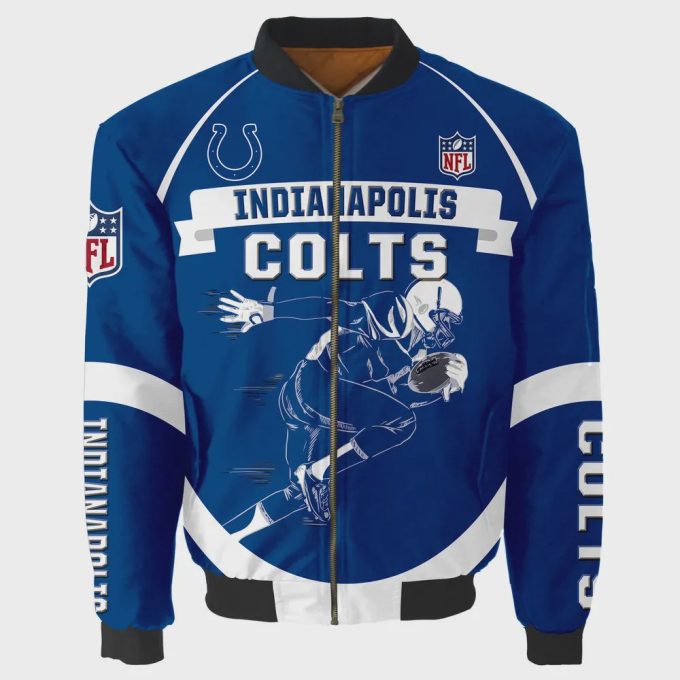 Indianapolis Colts Players Running Pattern Bomber Jacket – Blue