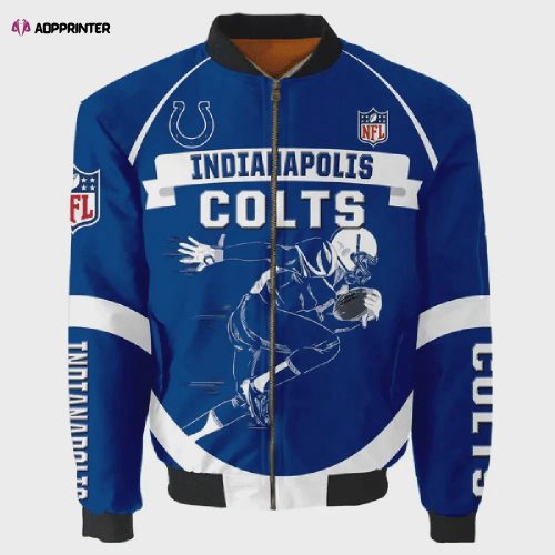 Indianapolis Colts Team Logo Pattern Bomber Jacket – Navy Blue