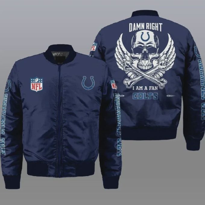 Indianapolis Colts Wings Skull Pattern Bomber Jacket – Navy Blue