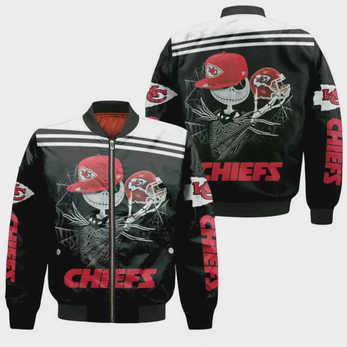 Jack Skellington Keeps Kansas City Chiefs Pattern Bomber Jacket – Black And Red