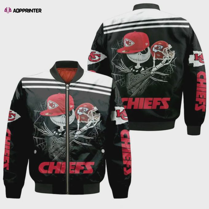 Jack Skellington Keeps Kansas City Chiefs Pattern Bomber Jacket – Black And Red