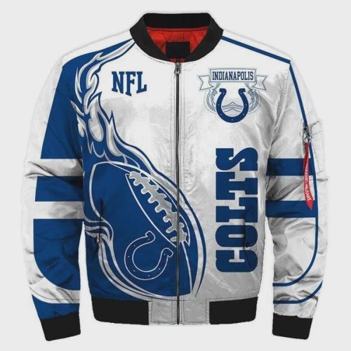 Jacket Indianapolis Colts Logo Pattern Bomber Jacket – Navy Blue And White