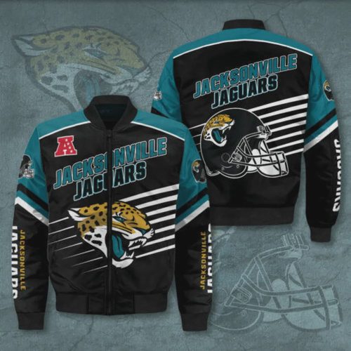 Jacksonville Jaguars 3D Logo Pattern Bomber Jacket – Black And Dark Green