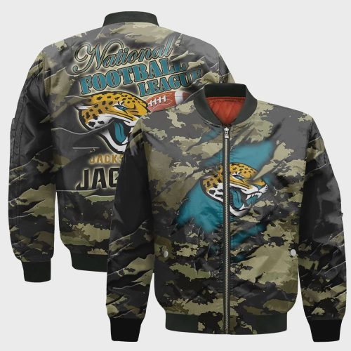 Jacksonville Jaguars Black Camo Pattern National Football League Unisex Bomber Jacket