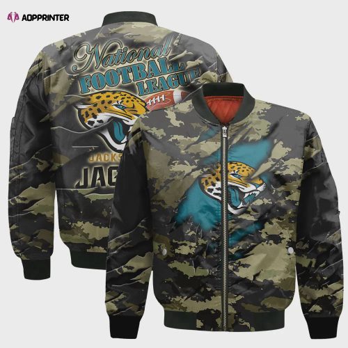 Jacksonville Jaguars Black Camo Pattern National Football League Unisex Bomber Jacket