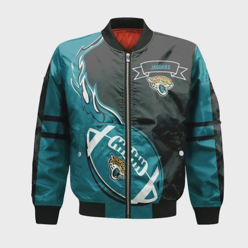 Jacksonville Jaguars Bomber Jacket 3D Printed Flame Ball Pattern