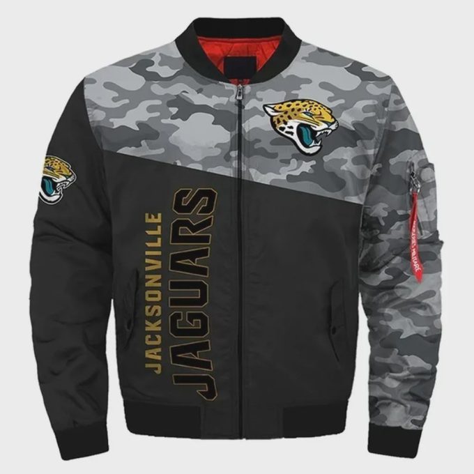 Jacksonville Jaguars Camo Pattern Bomber Jacket – Black And Gray