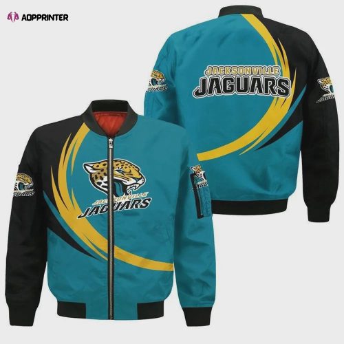 Jacksonville Jaguars Logo Curve Pattern Bomber Jacket – Black Teal