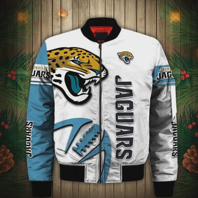 Jacksonville Jaguars Logo Graphic Balls Pattern Bomber Jacket – White Teal