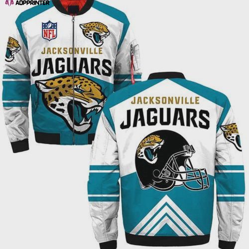 Jacksonville Jaguars Logo Curve Pattern Bomber Jacket – Black Teal