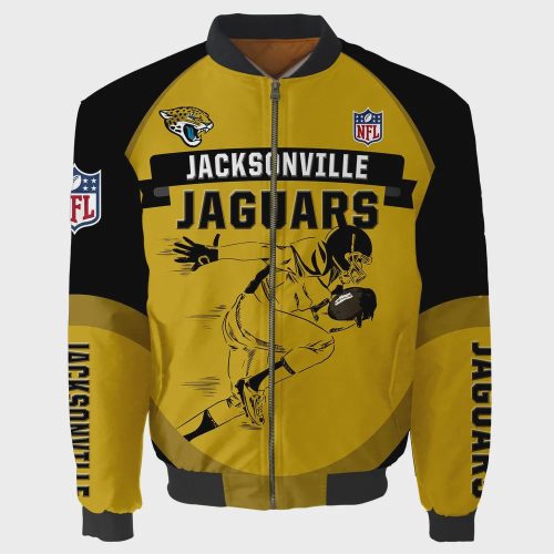 Jacksonville Jaguars Players Running Pattern Bomber Jacket – Yellow And Black