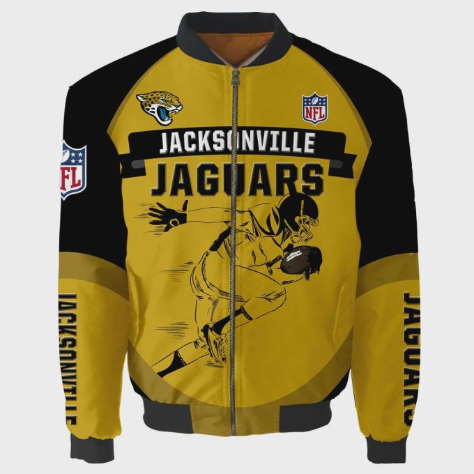 Jacksonville Jaguars Players Running Pattern Bomber Jacket – Yellow And Black