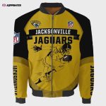 Jacksonville Jaguars Players Running Pattern Bomber Jacket – Yellow And Black