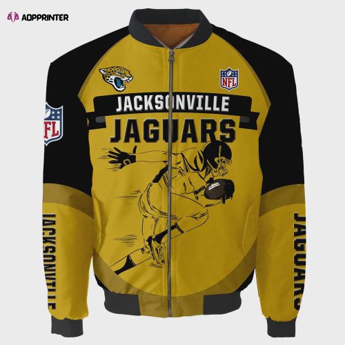 Jacksonville Jaguars Players Running Pattern Bomber Jacket – Yellow And Black