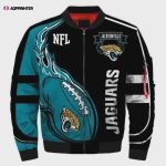 Jacksonville Jaguars Wings Skull Pattern Bomber Jacket – Black And Teal Color