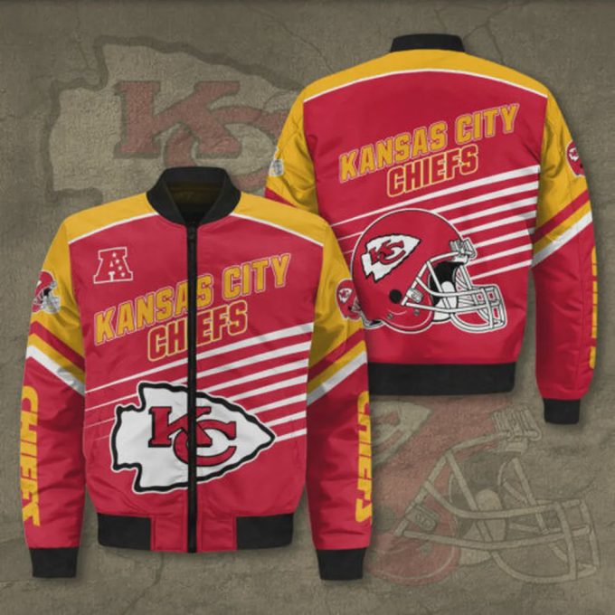 Kansas City Chiefs 3D Logo Pattern Bomber Jacket – Red And Yellow