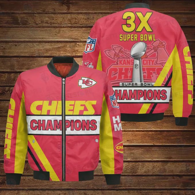 Kansas City Chiefs 3X Super Bowl Champions Design Bomber Jacket