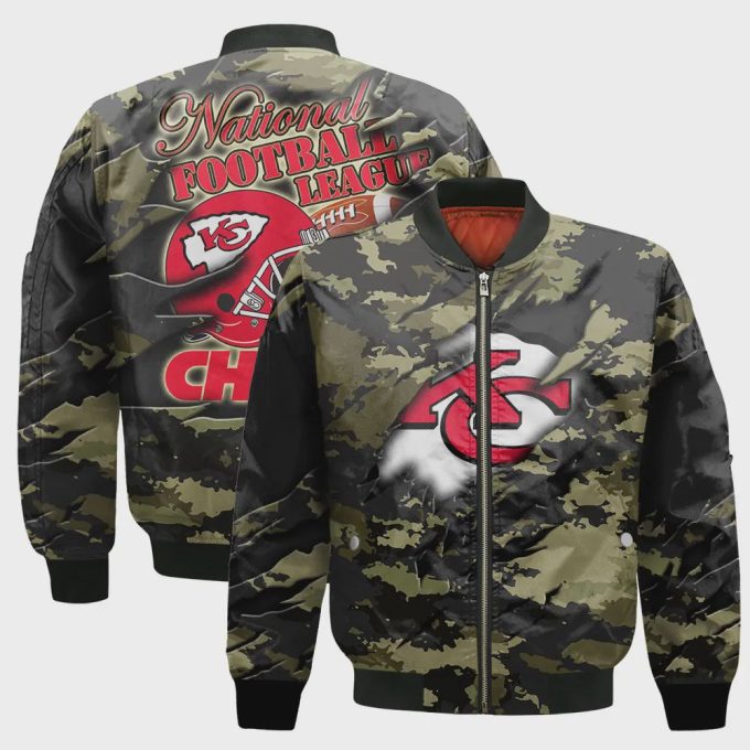 Kansas City Chiefs Black Camo Pattern National Football League Unisex Bomber Jacket