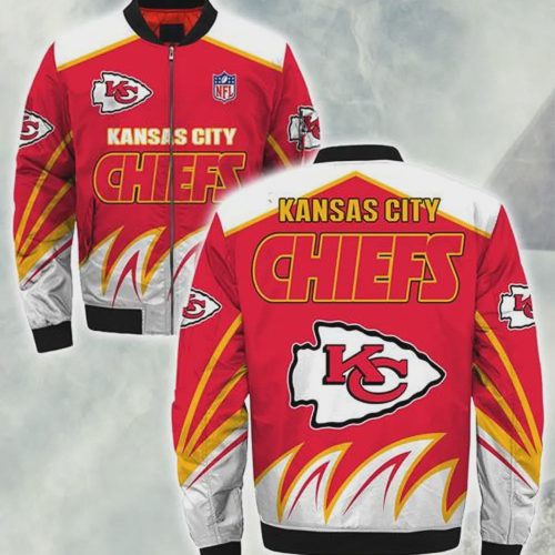 Kansas City Chiefs Flame Pattern Bomber Jacket – Red White