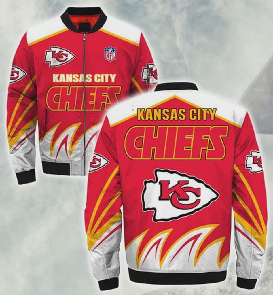 Kansas City Chiefs Flame Pattern Bomber Jacket – Red White