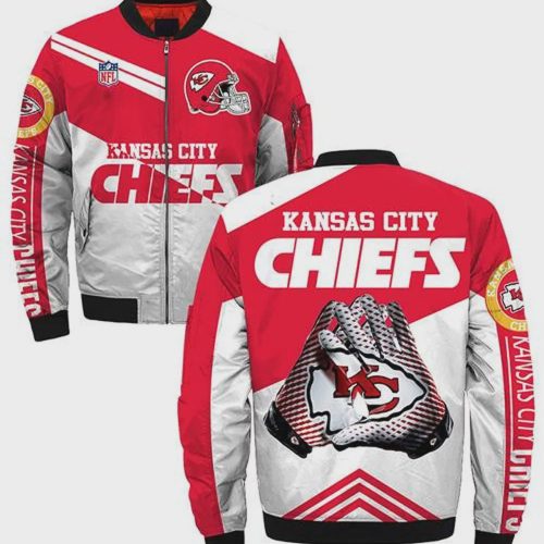 Kansas City Chiefs Hands With Logo Pattern Bomber Jacket – Red White