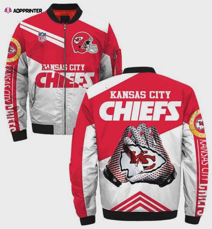 Kansas City Chiefs Hands With Logo Pattern Bomber Jacket – Red White