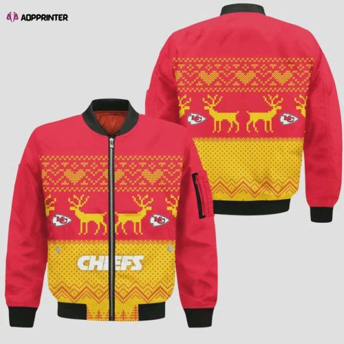 Kansas City Chiefs Hands With Logo Pattern Bomber Jacket – Red White