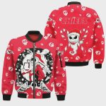 Kansas City Chiefs Jack Skellington Pattern Bomber Jacket- Red