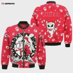 Kansas City Chiefs Jack Skellington Pattern Bomber Jacket- Red