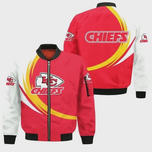 Kansas City Chiefs Logo Curve Pattern Bomber Jacket – Red White