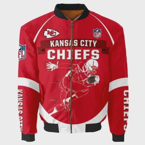 Kansas City Chiefs Player Running Pattern Bomber Jacket – Red