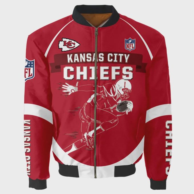 Kansas City Chiefs Players Running Pattern Bomber Jacket – Red