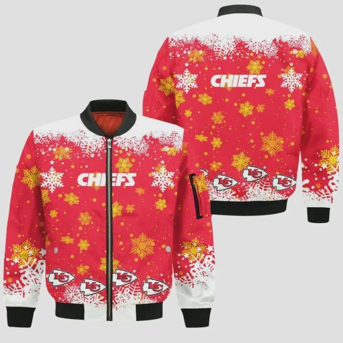 Kansas City Chiefs Snow Falling Pattern Bomber Jacket- Red