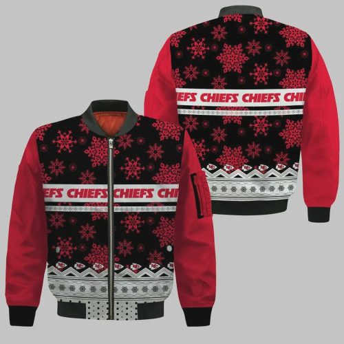 Kansas City Chiefs Snowflakes Pattern Bomber Jacket- Red