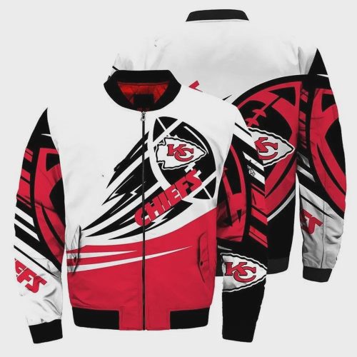 Kansas City Chiefs Ultra- Ball Pattern Bomber Jacket – Red White Black