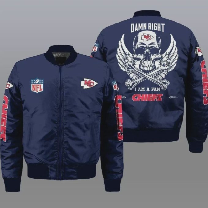 Kansas City Chiefs Wings Skull Pattern Bomber Jacket – Navy Blue